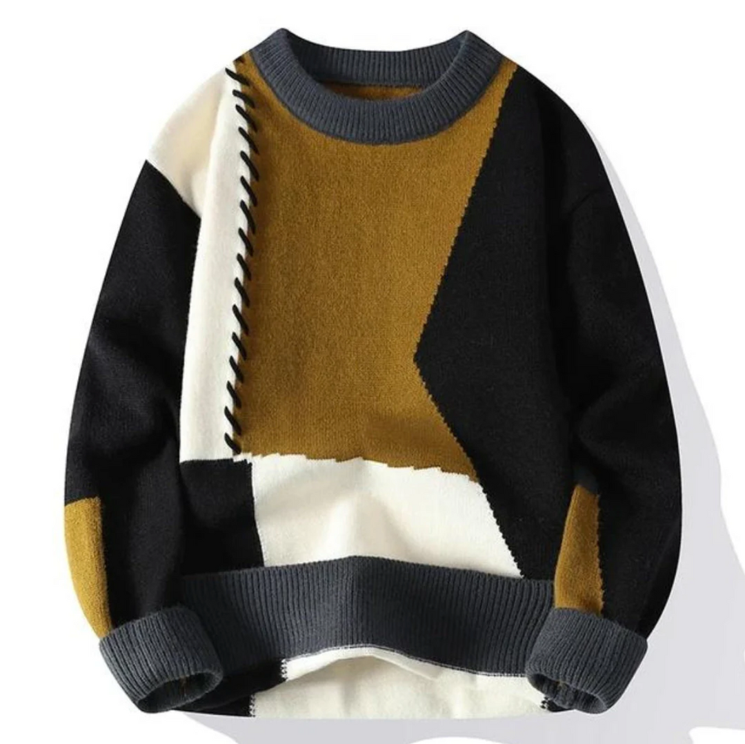 Modern patchwork sweater for men – original style, fitted cut, and everyday comfort