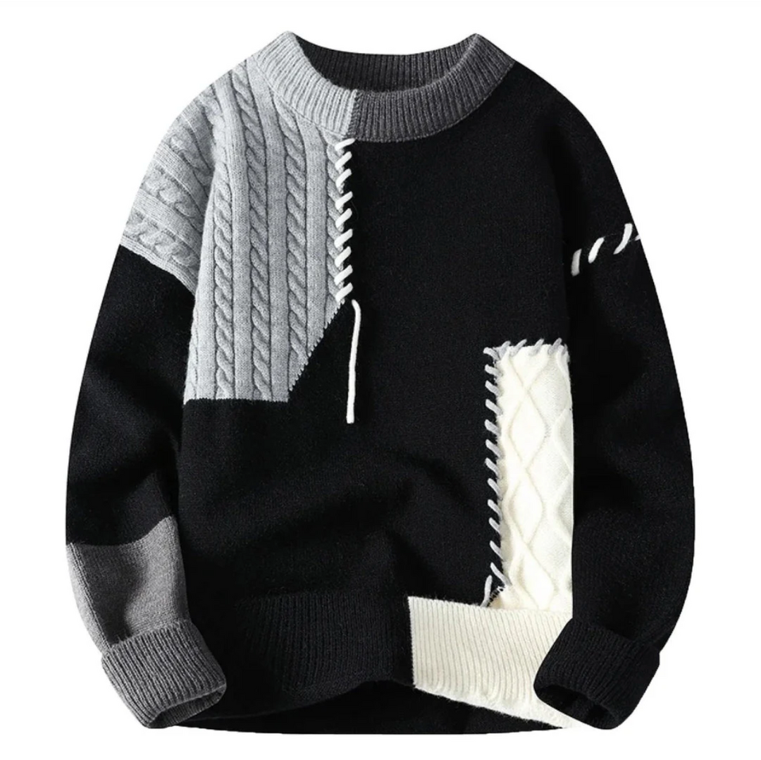 Modern patchwork sweater for men – original style, fitted cut, and everyday comfort
