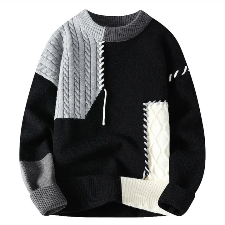 Modern patchwork sweater for men – original style, fitted cut, and everyday comfort