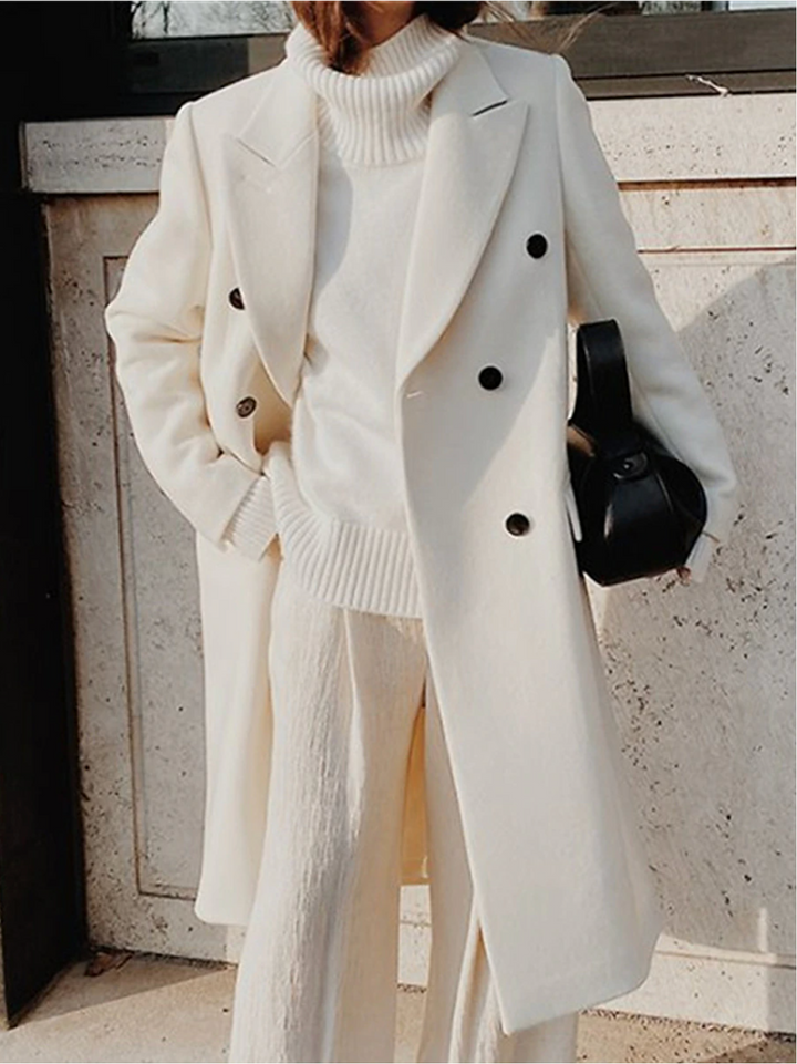 Women's Double-Breasted Long Wool Coat with Belt