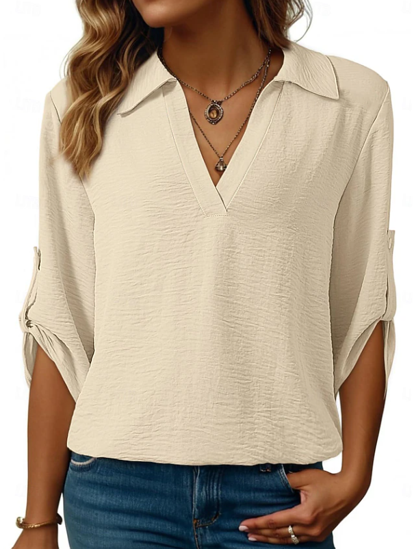 Sandra Relaxed V-Neck Blouse, view 3 - Elena Harper