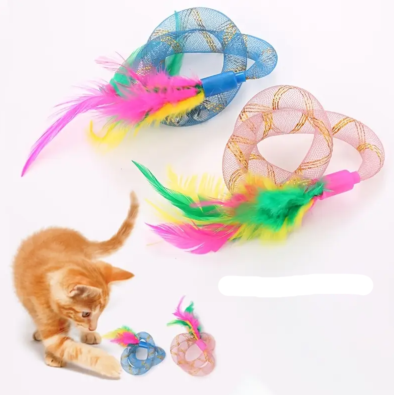 Interactive Cat Feather Shuttlecock & Mesh Ring Toy Set