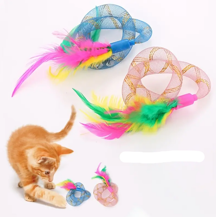 Interactive Cat Feather Shuttlecock & Mesh Ring Toy Set