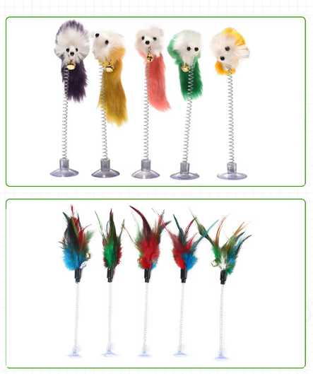 Interactive Cat Feather Mouse Toy with Suction Cup Bell