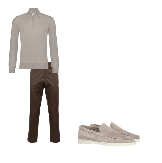 Men's Outfit Beige/Brown Elegant Comfortable Business Breathable High-Quality Suede Merino Wool - Elena Harper