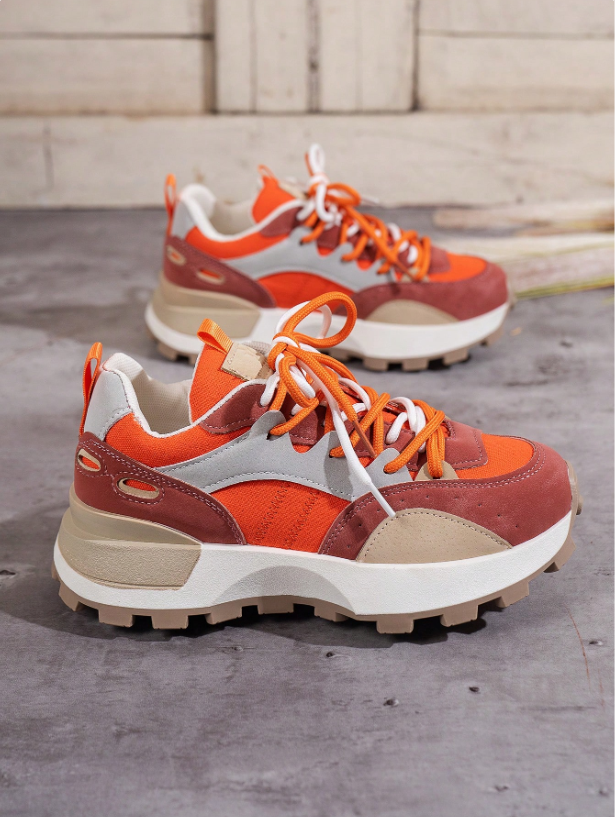 Women's Colourblock Platform Chunky Sneakers - Lace-Up