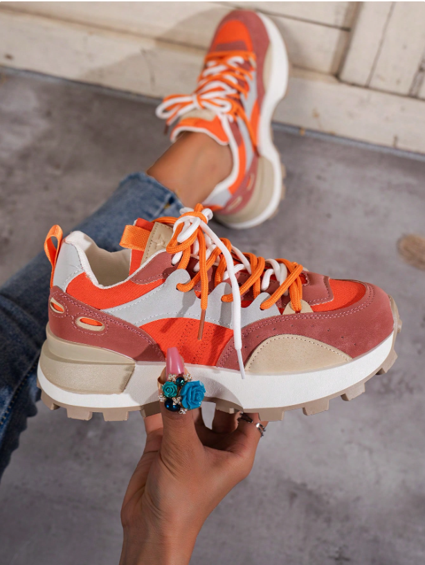 Women's Colourblock Platform Chunky Sneakers - Lace-Up