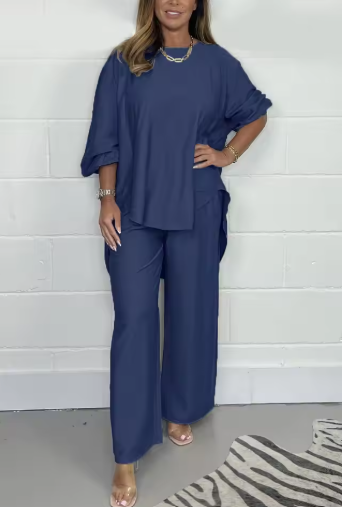 Greicy Set of Flowing Top and Wide-Leg Pants, view 5 - Elena Harper