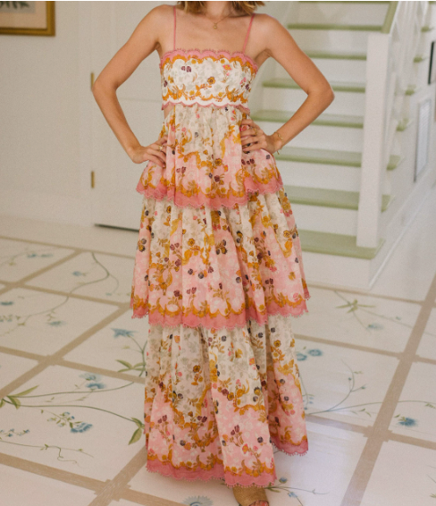 Long Bohemian Dress with Ruffles and Print