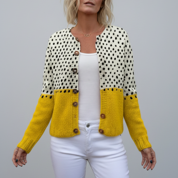 Ladies' Cardigan with Polka Dot Print – Knitted Open Cardigan