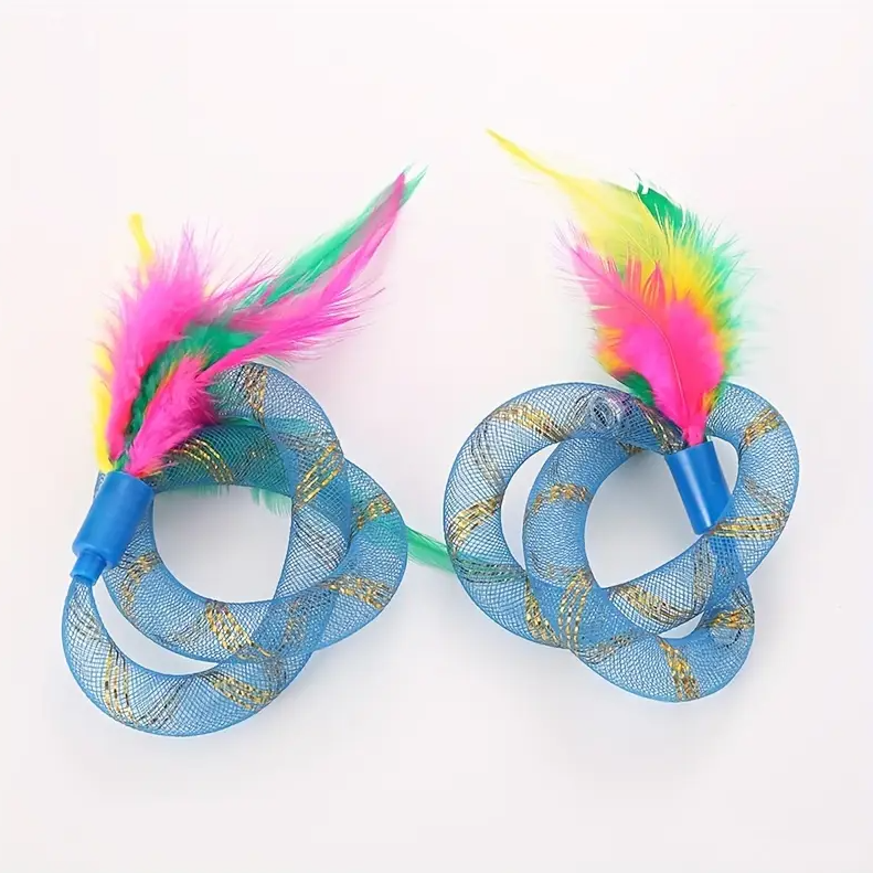Interactive Cat Feather Shuttlecock & Mesh Ring Toy Set