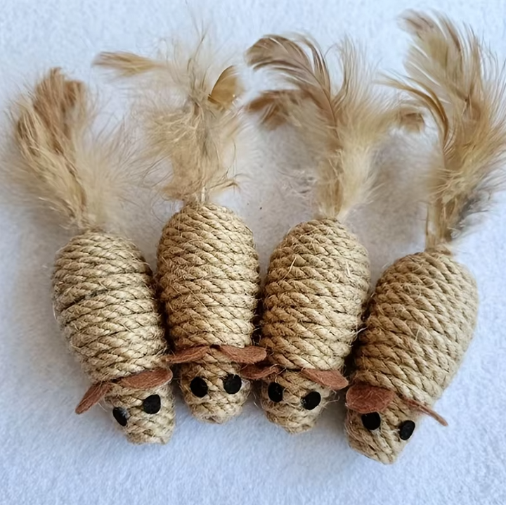 Sisal Fish Cat Toy with Feathers for Natural Hunting Fun