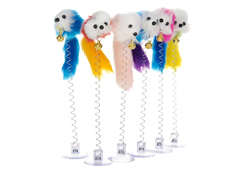 Interactive Cat Feather Mouse Toy with Suction Cup Bell