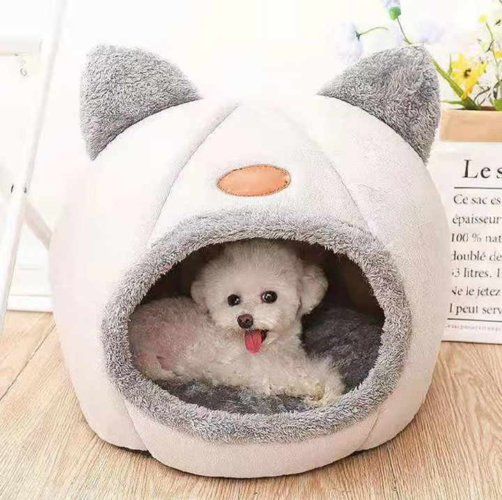 Pet Cat Bed - Warming Cuddly House with Removable Cushion