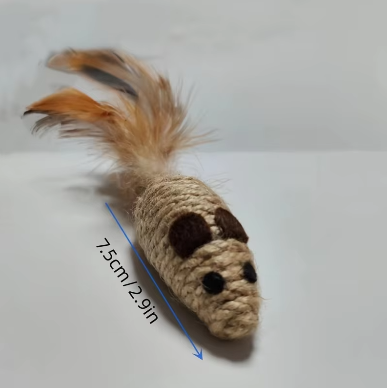 Sisal Fish Cat Toy with Feathers for Natural Hunting Fun