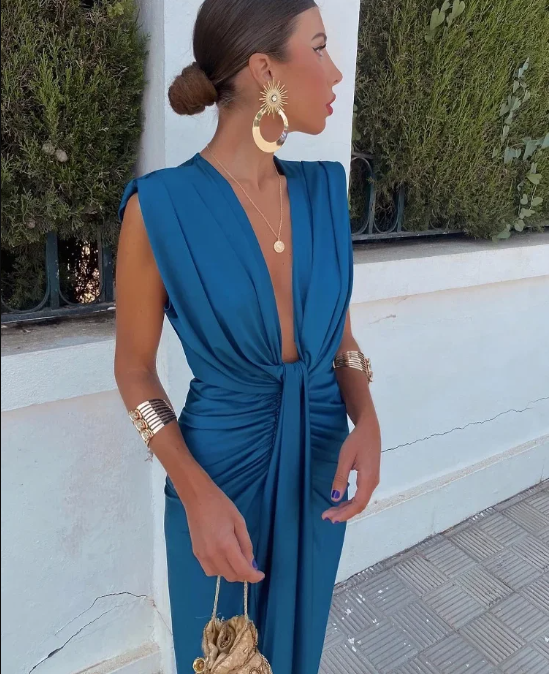 Eva | Women's Dress for Wedding Guests with Gathered V-Neck