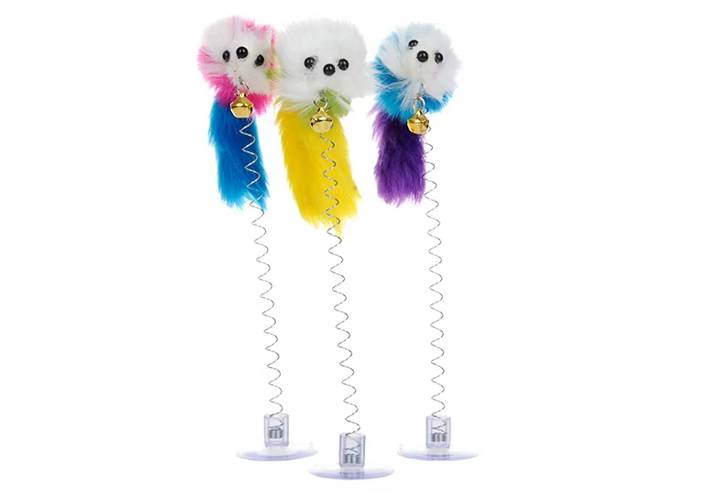 Interactive Cat Feather Mouse Toy with Suction Cup Bell