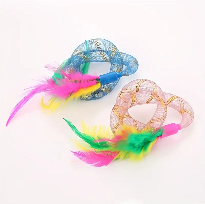 Interactive Cat Feather Shuttlecock & Mesh Ring Toy Set