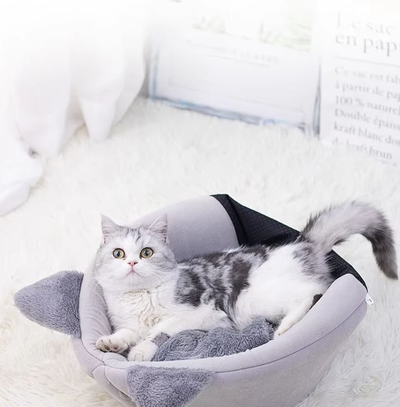 Pet Cat Bed - Warming Cuddly House with Removable Cushion