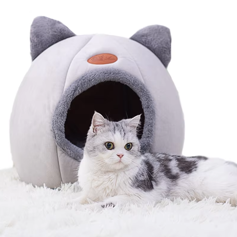 Pet Cat Bed - Warming Cuddly House with Removable Cushion