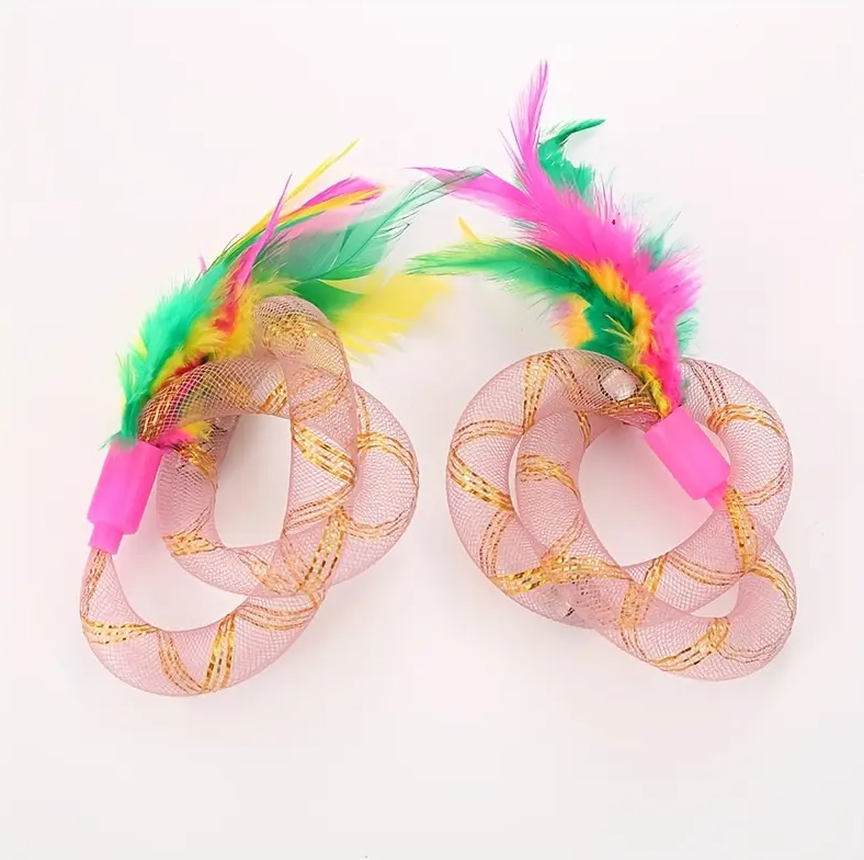 Interactive Cat Feather Shuttlecock & Mesh Ring Toy Set