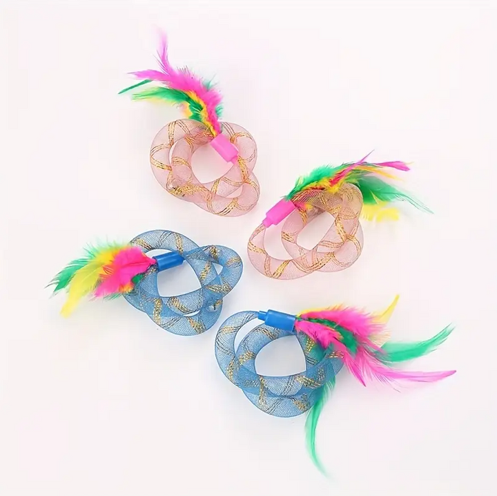 Interactive Cat Feather Shuttlecock & Mesh Ring Toy Set