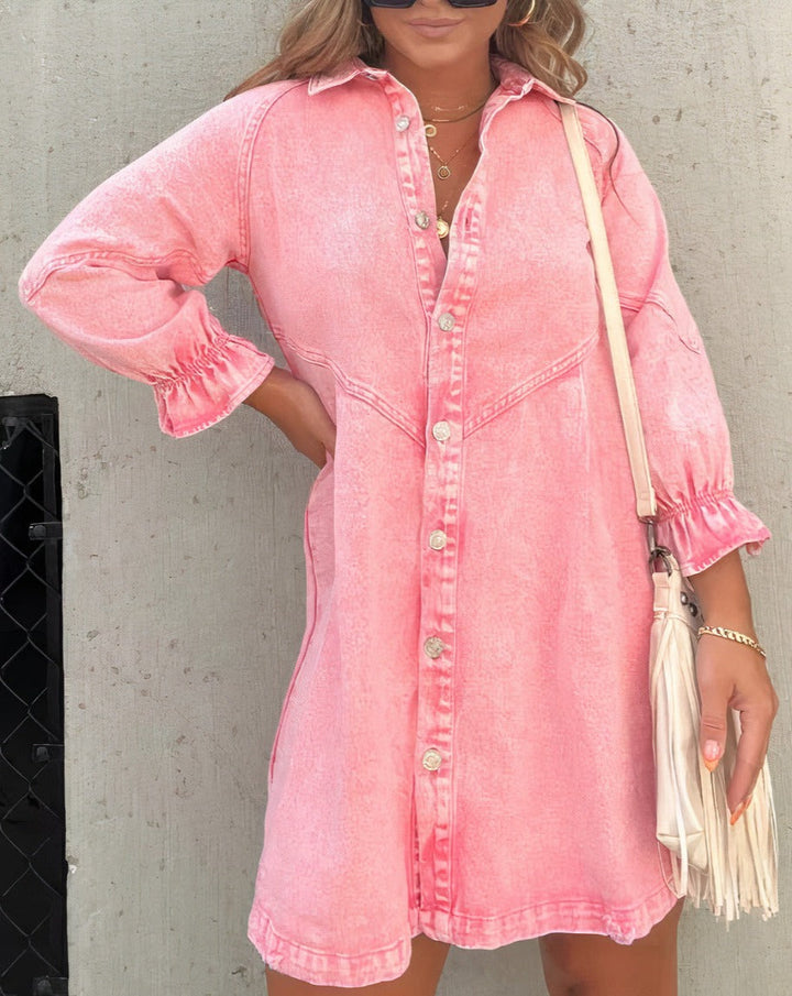 Women's Stylish Button-Down Denim Mini Dress