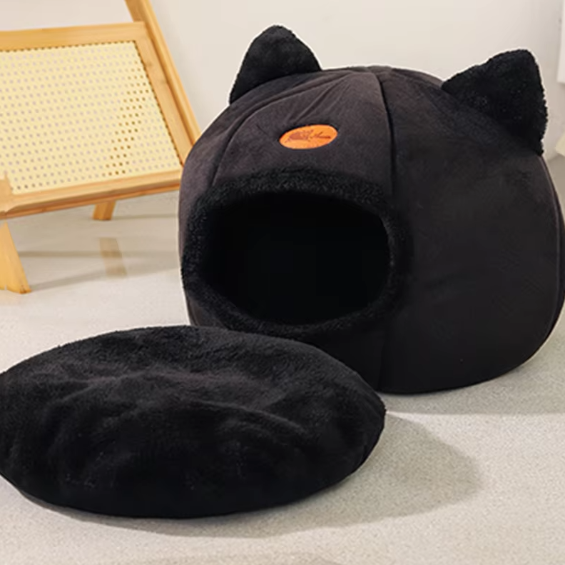 Pet Cat Bed - Warming Cuddly House with Removable Cushion