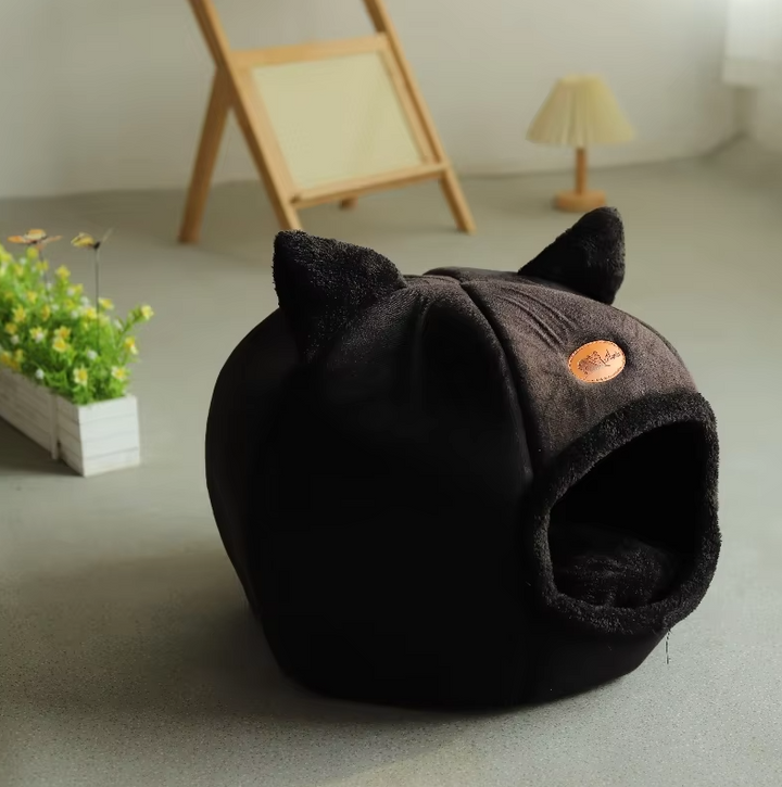 Pet Cat Bed - Warming Cuddly House with Removable Cushion