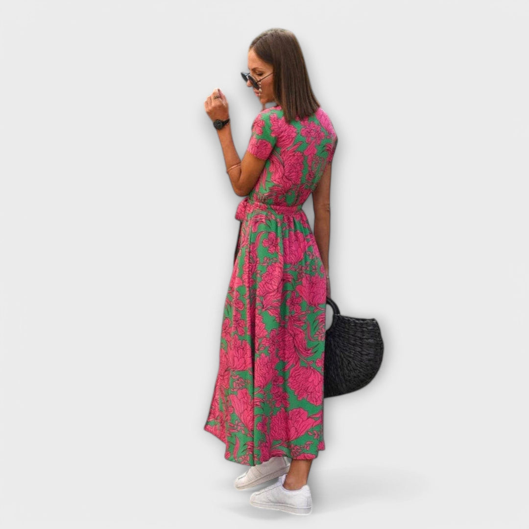 Renate | Women's Casual Maxi Dress with V-Neck and Belt