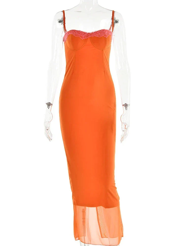 Women's Elegant Orange Maxi Dress for Special Occasions