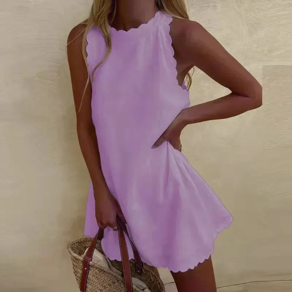 Olivia | Sleeveless High Neck Short Dress with A-Line Cut