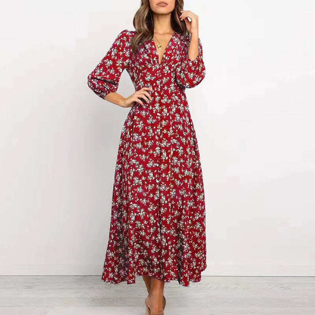 Marilyn | Elegant Floral V-neck Maxi Dress for Women