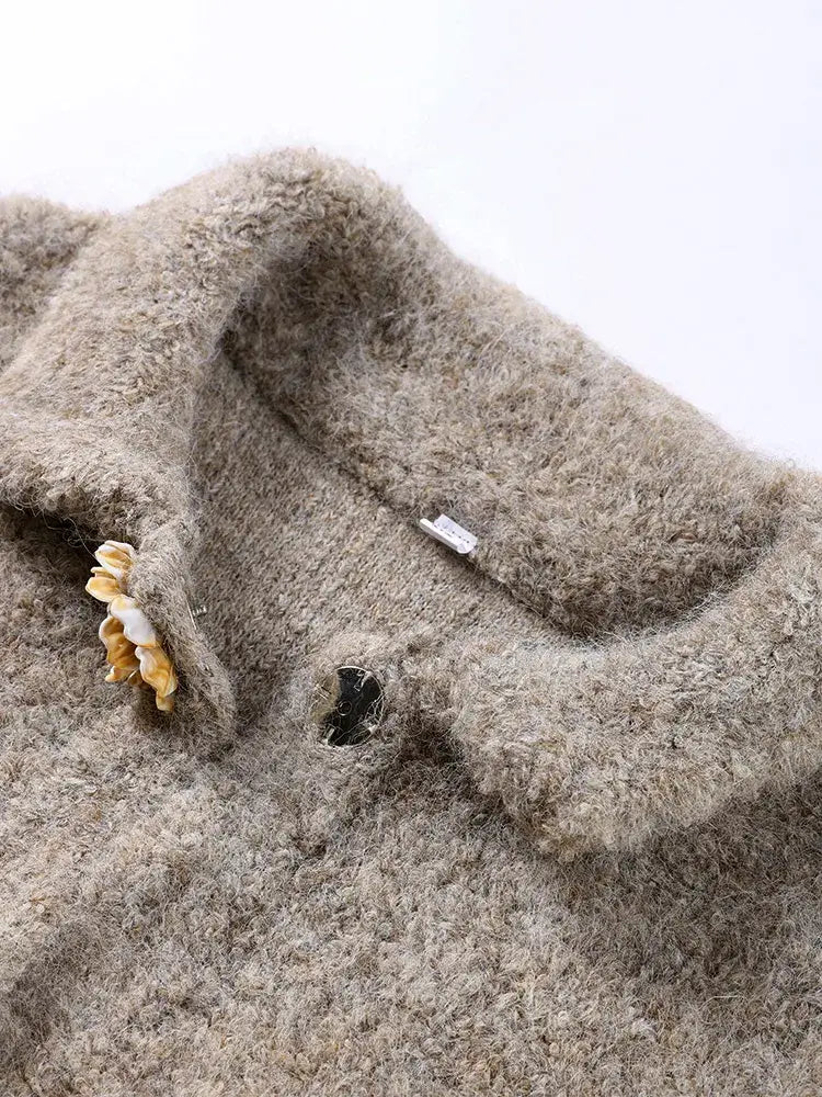 Women's Fluffy Cardigan with Flower Buttons Flossie, view 4 - Elena Harper