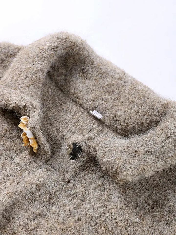 Women's Fluffy Cardigan with Flower Buttons Flossie, view 4 - Elena Harper