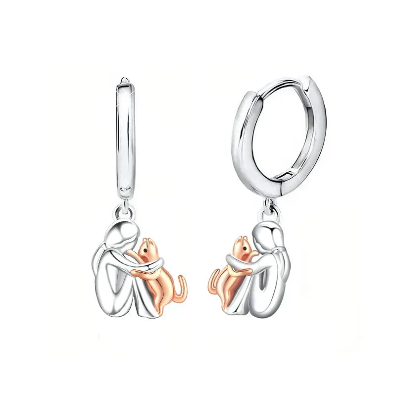 GoldenHug Earrings with Cat Motif and Round Closure - Elena Harper