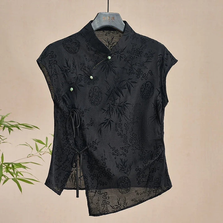 Silvia Elegant Jacquard Blouse, view 2 - Elena Harper