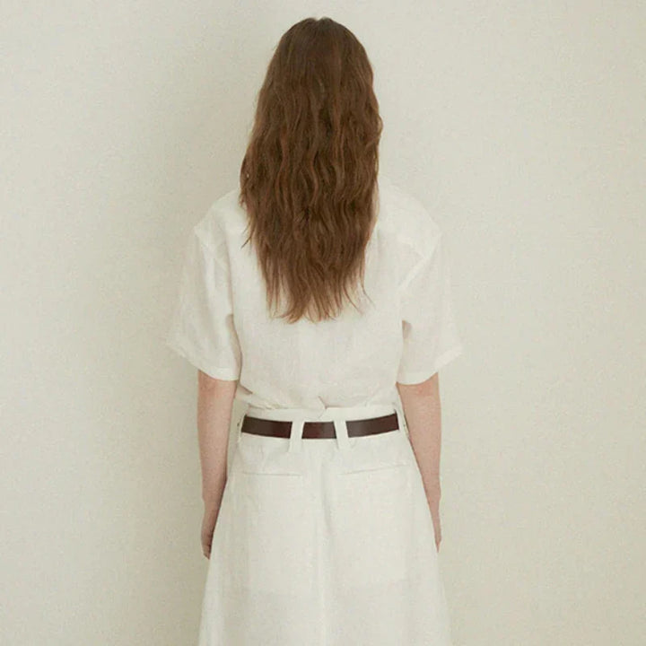 Airy & Timeless Short-Sleeve Linen Blouse for Women V-Neck Milena, view 4 - Elena Harper