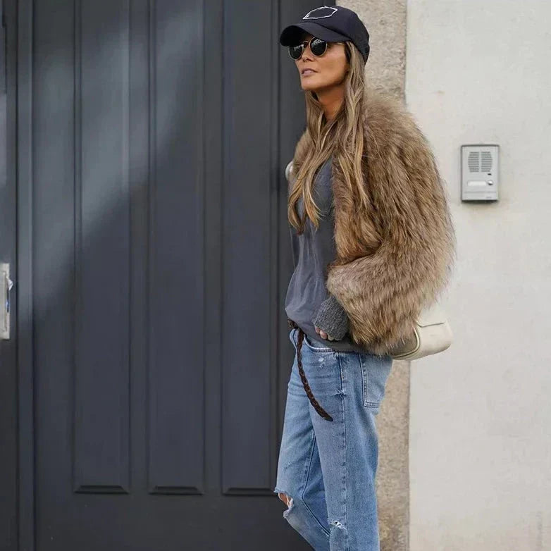 Elegant Luxurious Brown Fur Women's Jacket Stylish, Versatile, Comfortable, view 2 - Elena Harper