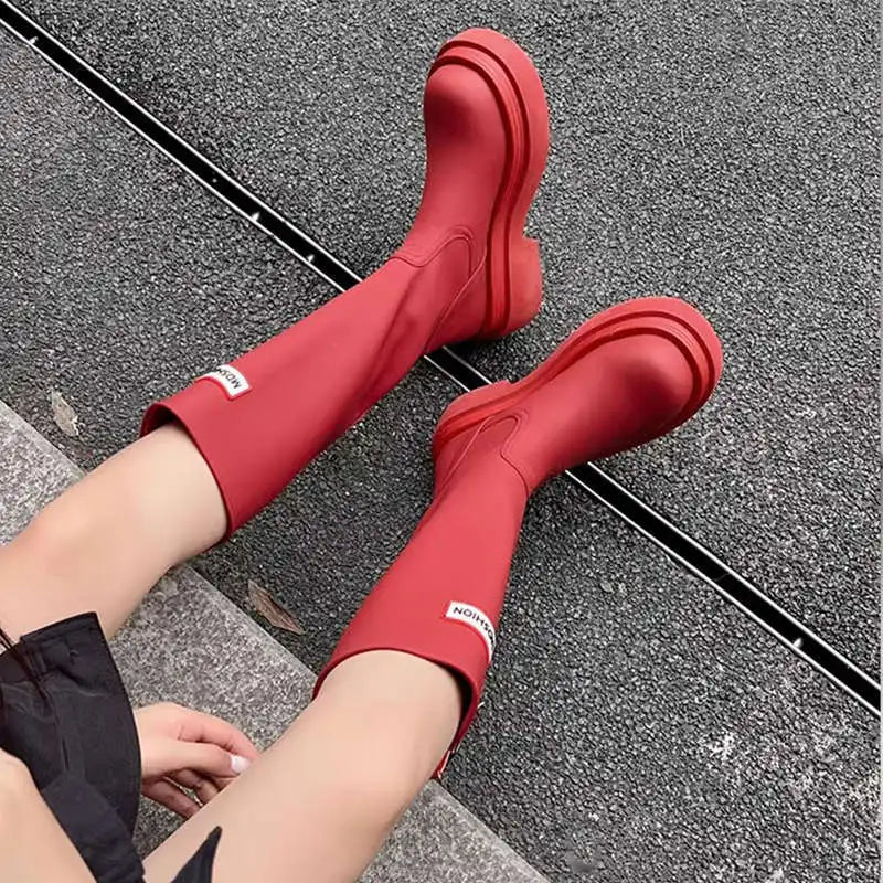 Women's Knee-High Chunky Sole Rain Boots Noralise, view 3 - Elena Harper