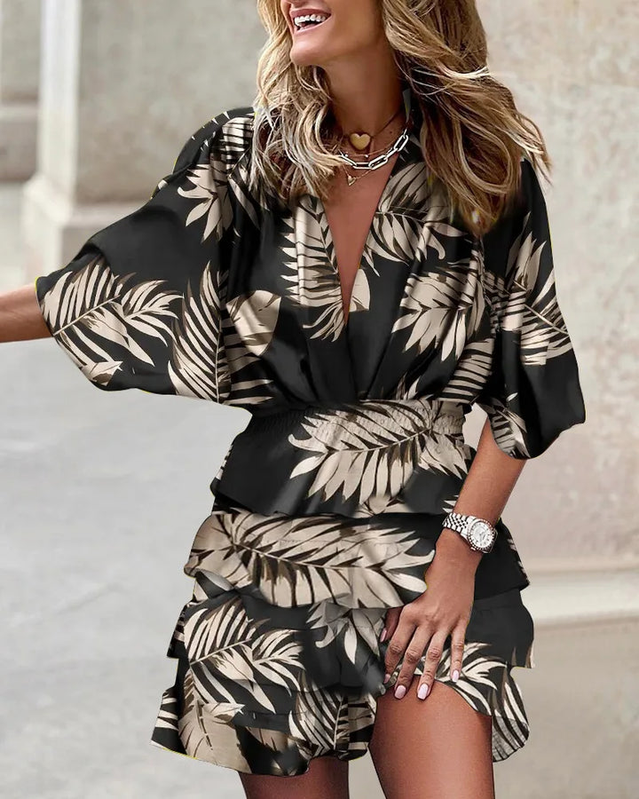 Ava | Women’s Boho Printed Ruffle Mini Dress