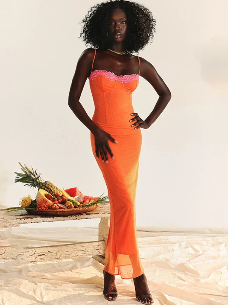 Women's Elegant Orange Maxi Dress for Special Occasions