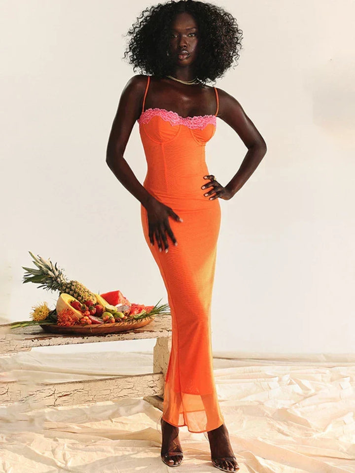 Women's Elegant Orange Maxi Dress for Special Occasions