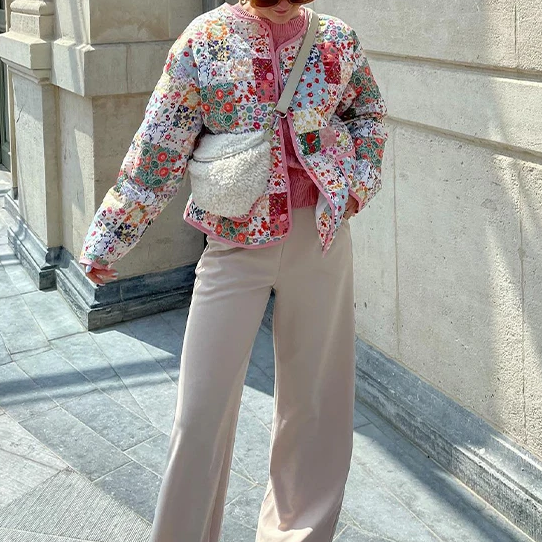 Patchwork Pattern Printed Jacket, view 4 - Elena Harper