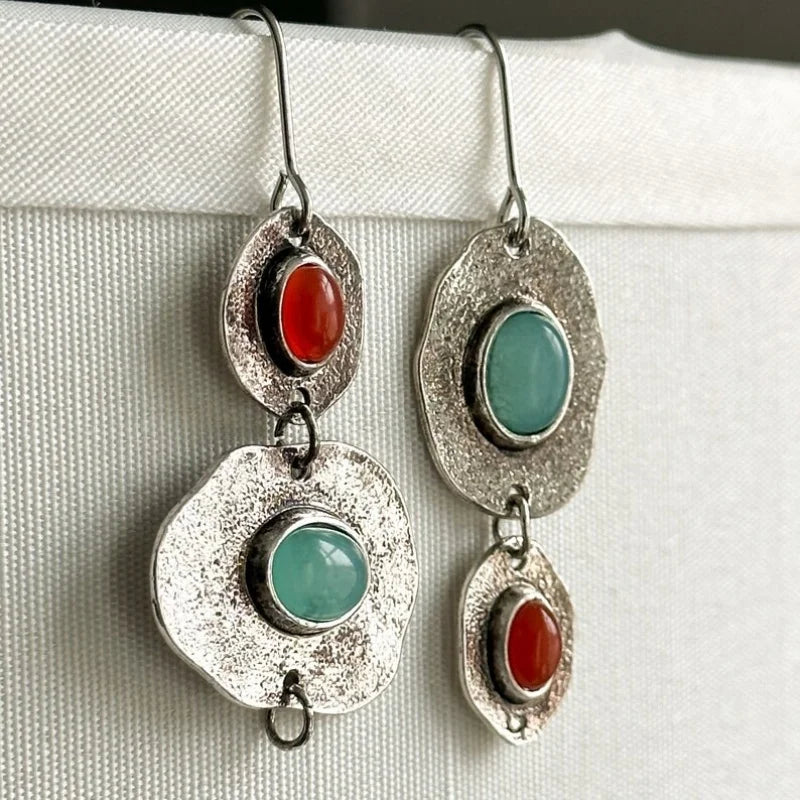 Artisan Silver Multi-Stone Drop Earrings - Elena Harper