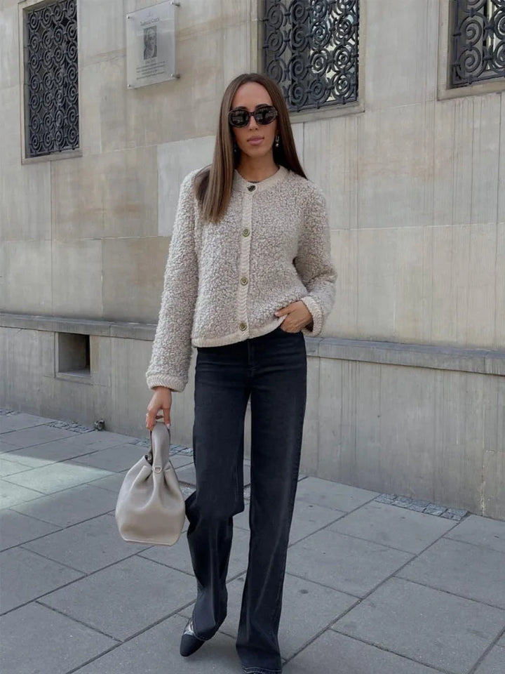 Cozy Teddy Gilet for Women Warm Short Buttoned Jacket, view 2 - Elena Harper
