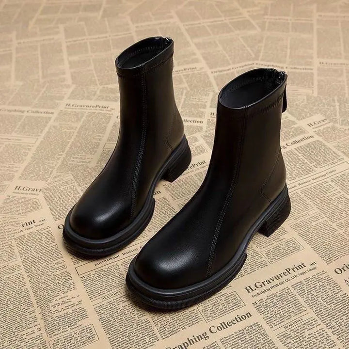 Women's Block Heel Back Zip Ankle Boots – Vantienne