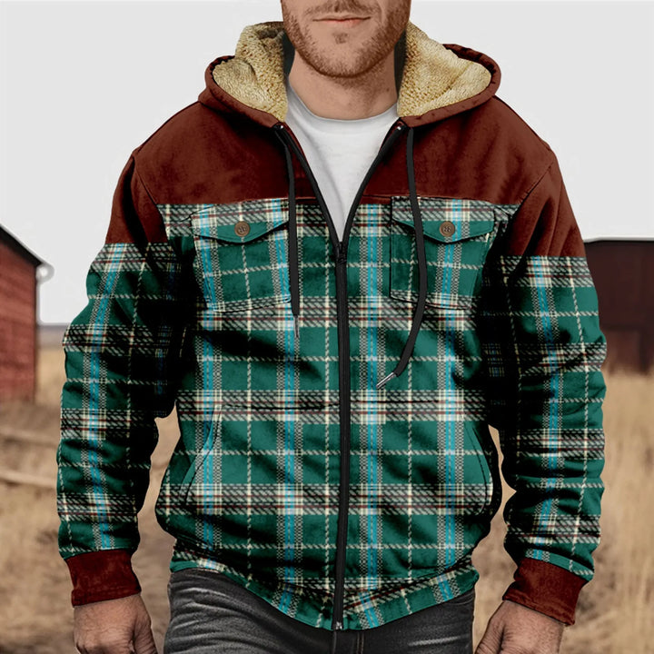 Mano - Men's Flannel Shirt with Fleece Lining - Checkered, with Hood and Button Placket