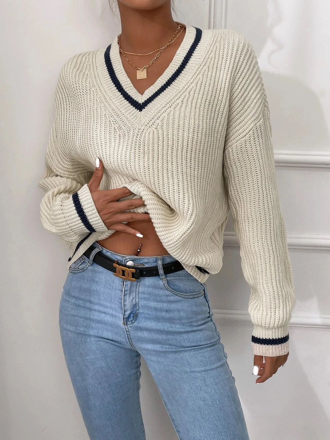 Marina | Striped Waffle Knit Sweater