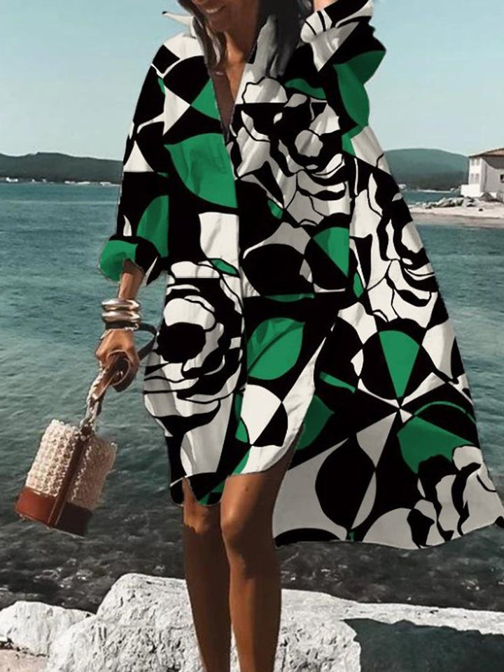 Rosario | Midi shirt dress with floral print and long sleeves